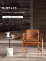 안장 가죽 재나무 식탁 의자 고급 커피숍 협상 구역 레저 의자 모던 심플 디자이너 샘플 - 이미지 2
