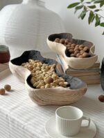 와비사비 스타일 통나무 과일 접시 견고한 나무 과일 접시 간식 말린 과일 접시 나무 너트 접시 장식용 접시 복고풍 장식품