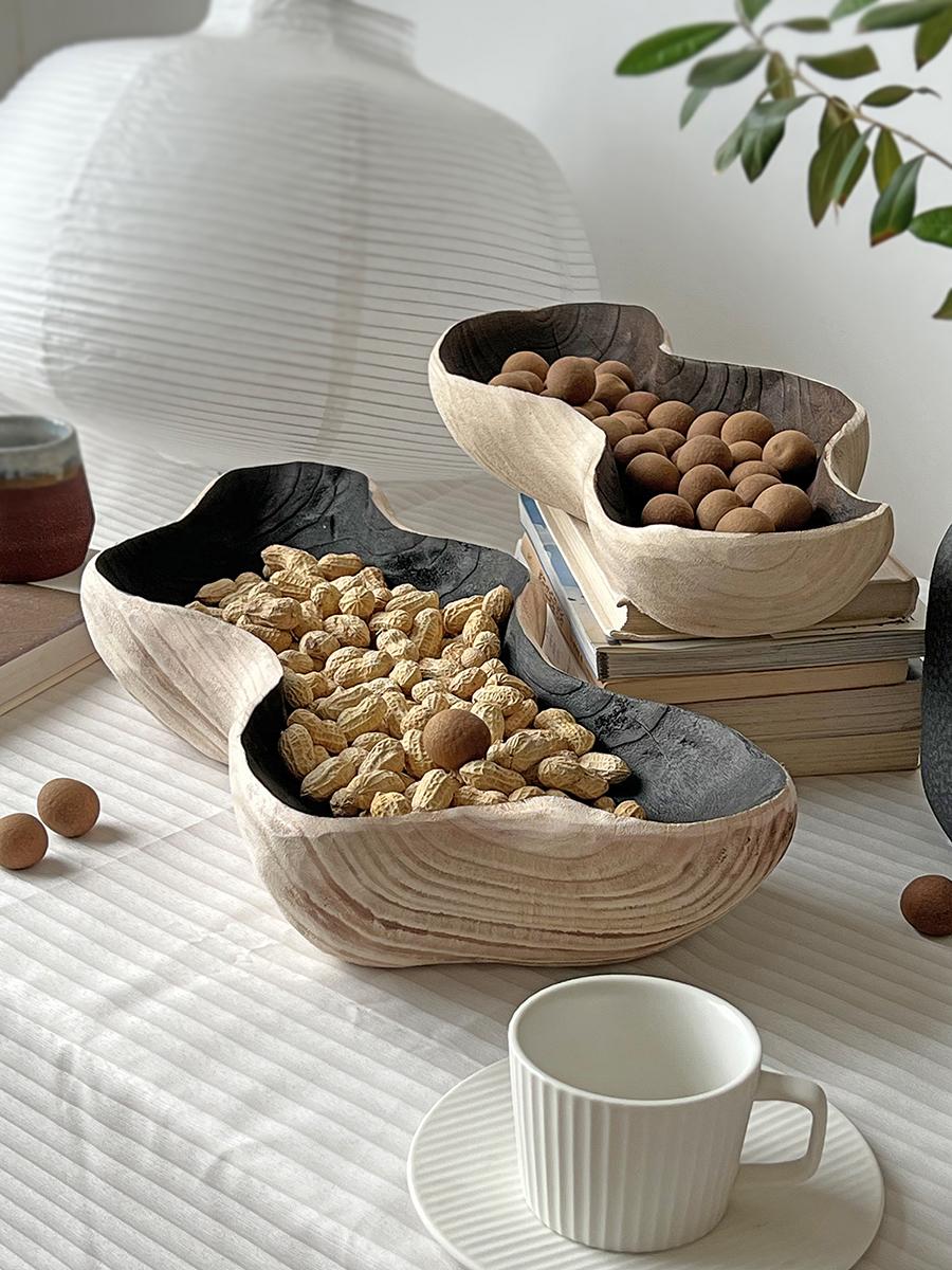 main_718307858589_0-1 와비사비 스타일 통나무 과일 접시 견고한 나무 과일 접시 간식 말린 과일 접시 나무 너트 접시 장식용 접시 복고풍 장식품 - 이미지 1