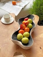 와비사비 스타일 통나무 과일 접시 견고한 나무 과일 접시 간식 말린 과일 접시 나무 너트 접시 장식용 접시 복고풍 장식품 - 이미지 2