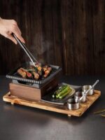 일본식 사각 주철 바베큐 플레이트 알코올 난방 단열로 레스토랑 일본식 요리 플레이트 더블 세트 식기 - 이미지 3