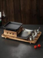 일본식 사각 주철 바베큐 플레이트 알코올 난방 단열로 레스토랑 일본식 요리 플레이트 더블 세트 식기 - 이미지 4