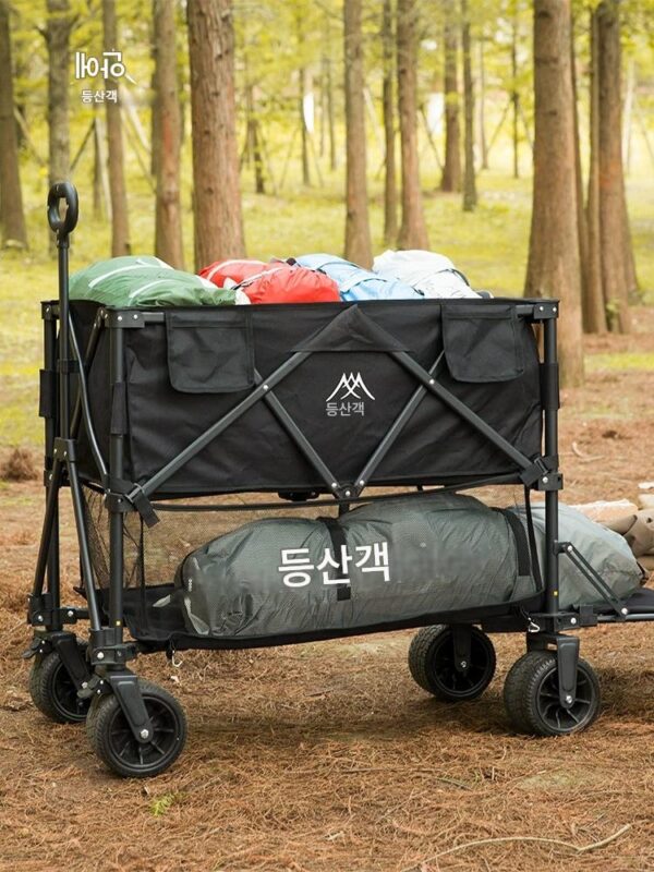 산악 고객 야외 캠핑카 접이식 휴대용 2층 노점 야시장 카트 범용 휠 검정 장비