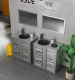 산업 스타일 크리에이티브 컨테이너 레트로 바 개성 세면대 통합형 바닥형 컬러 상업용 세면대 캐비닛 - 이미지 2