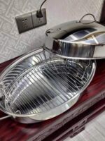 46CM 생선찜 유물 두껍게 확대된 타원형 찜통 수프 냄비 찜닭, 오리, 거위, 해산물 찜 그리드 가스 유도 조리기