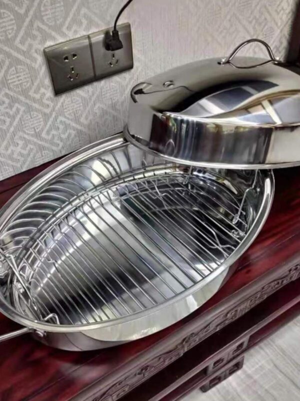 46CM 생선찜 유물 두껍게 확대된 타원형 찜통 수프 냄비 찜닭, 오리, 거위, 해산물 찜 그리드 가스 유도 조리기