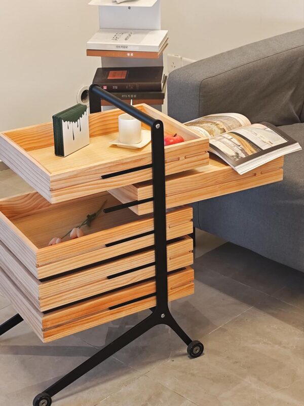 사이드 테이블 모바일 트롤리 커피 테이블 견고한 목재 중고 사이드 캐비닛 수납 소파 와비사비 스타일 사이드 테이블 랙 이지 홈