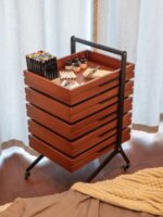 사이드 테이블 모바일 트롤리 커피 테이블 견고한 목재 중고 사이드 캐비닛 수납 소파 와비사비 스타일 사이드 테이블 랙 이지 홈 - 이미지 3