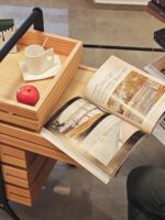 사이드 테이블 모바일 트롤리 커피 테이블 견고한 목재 중고 사이드 캐비닛 수납 소파 와비사비 스타일 사이드 테이블 랙 이지 홈 - 이미지 4