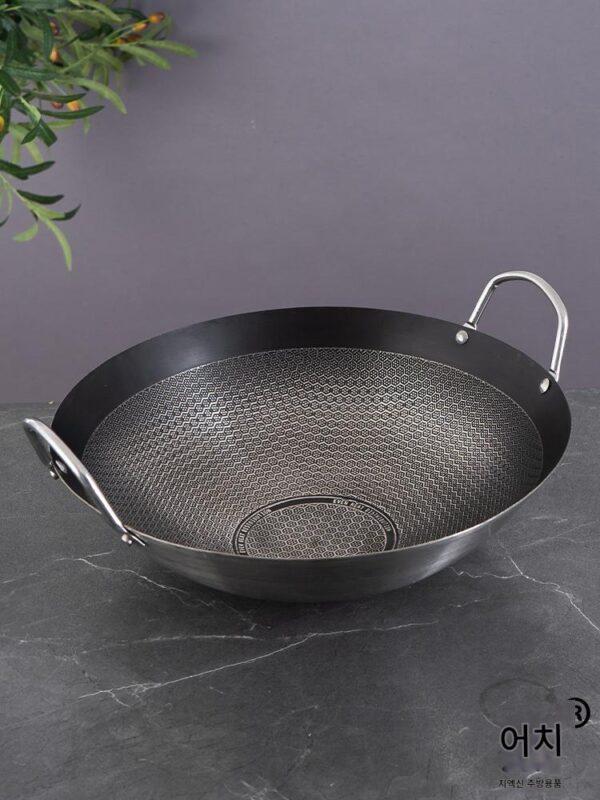 스테인레스 스틸 냄비 가정용 철 냄비 가스 스토브 특수 노스틱 팬 둥근 바닥 프라이팬 상업용 대형 냄비 대형