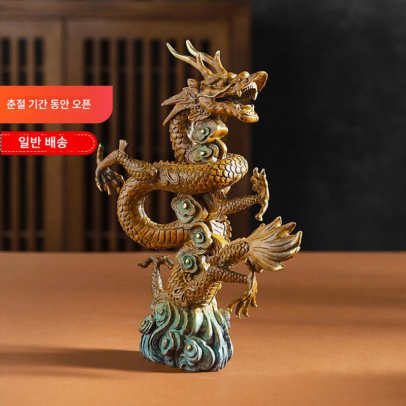 main_725107350424_0 황동 5발톱 황금 용 청룡 조디악 용과 봉황 물 장식 마스코트 거실 현관 홈 오피스 장식 - 이미지 1