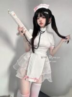 밀크 베어와 밀크 캣: 주사 맞아야 해! 순수한 욕망의 간호사 의상 코스프레 여성용 섹시 메이드복