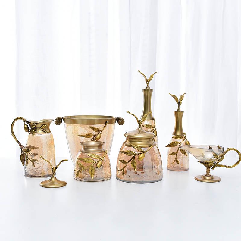 main_727540752914_0 수입 유럽 고급 라이트 럭셔리 골드 및 실버 구리 가지와 잎 유리 보관 항아리 장식품 모델 룸 거실 침실 장식 - 이미지 1