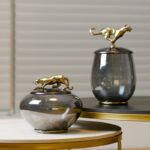 수입 유럽 고급 라이트 럭셔리 골드 및 실버 구리 가지와 잎 유리 보관 항아리 장식품 모델 룸 거실 침실 장식 - 이미지 4