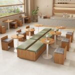 심플한 등받이 없는 부스 소파 긴 벤치 레저 솔리드 우드 테이블 의자 레스토랑 카페 디저트 티숍 상업용 - 이미지 2