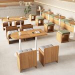 심플한 등받이 없는 부스 소파 긴 벤치 레저 솔리드 우드 테이블 의자 레스토랑 카페 디저트 티숍 상업용 - 이미지 4