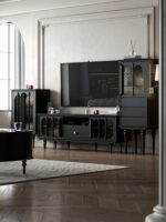 프랑스산 라이트 럭셔리 플로어 스탠딩 TV 캐비닛 블랙 레트로 스타일 거실 커피 테이블 조합 미국산 신품 고급 홈 솔리드 우드 - 이미지 2