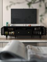 프랑스산 라이트 럭셔리 플로어 스탠딩 TV 캐비닛 블랙 레트로 스타일 거실 커피 테이블 조합 미국산 신품 고급 홈 솔리드 우드 - 이미지 3