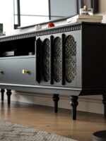 프랑스산 라이트 럭셔리 플로어 스탠딩 TV 캐비닛 블랙 레트로 스타일 거실 커피 테이블 조합 미국산 신품 고급 홈 솔리드 우드 - 이미지 4