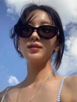 2025년 여성용 캣아이 선글라스 레트로 핫걸 화이트 프레임 하이엔드 인스 인터넷 셀럽 소형 얼굴 자외선 차단 개성 선글라스 남성용 - 이미지 2