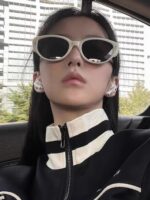 2025년 여성용 캣아이 선글라스 레트로 핫걸 화이트 프레임 하이엔드 인스 인터넷 셀럽 소형 얼굴 자외선 차단 개성 선글라스 남성용 - 이미지 3