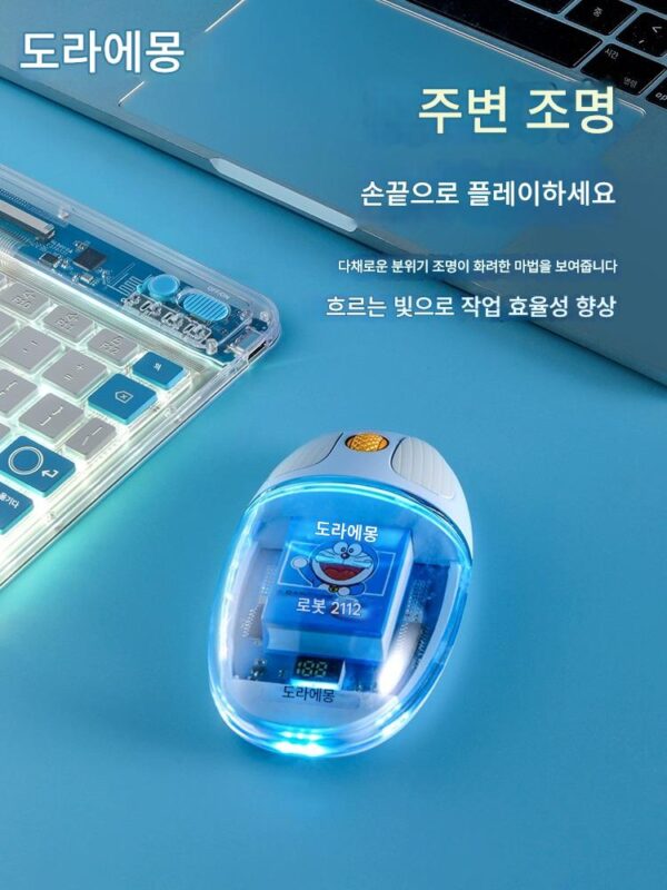 도라에몽 투명 블루투스 무선 마우스 무소음 소녀 사무실 게임 노트북 키보드 세트