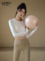 이펜 요가 의류 스포츠 상의 여성 가을 ​​겨울 타이트 슬림 러닝 긴팔 티셔츠 필라테스 트레이닝 피트니스 의류 - 이미지 5