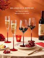 자금성 타오바오 ｜해피 고블릿 레드 와인잔 샴페인잔 문화 창작 약혼 결혼 선물 신부 - 이미지 4