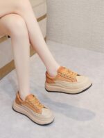 정품 가죽 두꺼운 밑창 캐주얼화 2024 가을 레이스업 키높이 운동화 핸드메이드 레트로 플랫폼 딥 마우스 싱글화 - 이미지 2