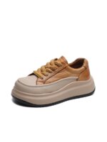 정품 가죽 두꺼운 밑창 캐주얼화 2024 가을 레이스업 키높이 운동화 핸드메이드 레트로 플랫폼 딥 마우스 싱글화 - 이미지 5