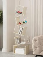 심플한 크림 스타일 수직 책장 바닥 선반 보관 선반 거실 선반 철제 디스플레이 랙 벽면에 통합