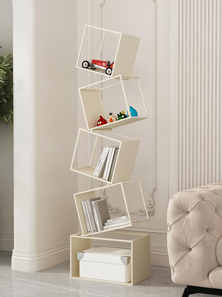 main_735731471197_0-1 심플한 크림 스타일 수직 책장 바닥 선반 보관 선반 거실 선반 철제 디스플레이 랙 벽면에 통합 - 이미지 1