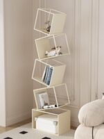 심플한 크림 스타일 수직 책장 바닥 선반 보관 선반 거실 선반 철제 디스플레이 랙 벽면에 통합 - 이미지 2