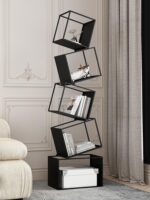 심플한 크림 스타일 수직 책장 바닥 선반 보관 선반 거실 선반 철제 디스플레이 랙 벽면에 통합 - 이미지 5