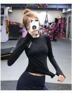 여성용 요가복 긴팔 스포츠 상의, 슬리밍, 속건성, 통기성, 가을과 겨울용 타이트 바텀 셔츠, 러닝 및 피트니스 의류 - 이미지 3