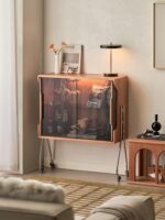 견고한 목재 이동식 와인 캐비닛 유리 식사 사이드 캐비닛 거실 보관 캐비닛 체리 나무 보관 캐비닛 보관 캐비닛 작은 와인 랙 - 이미지 3