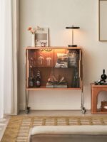 견고한 목재 이동식 와인 캐비닛 유리 식사 사이드 캐비닛 거실 보관 캐비닛 체리 나무 보관 캐비닛 보관 캐비닛 작은 와인 랙 - 이미지 4