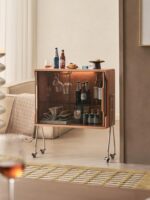 견고한 목재 이동식 와인 캐비닛 유리 식사 사이드 캐비닛 거실 보관 캐비닛 체리 나무 보관 캐비닛 보관 캐비닛 작은 와인 랙 - 이미지 5