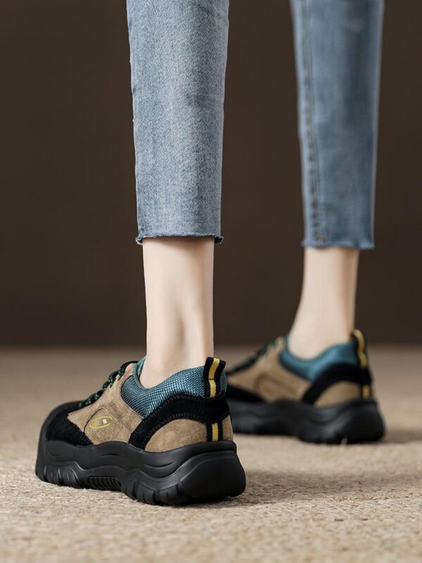 레트로 못생긴 귀여운 두꺼운 밑창 컬러 매칭 아빠 신발 여성용 2023 가을 신상 캐주얼 큰 발가락 신발 가벼운 스포츠 신발 싱글 신발