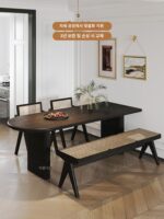 검은색 단단한 목재 반 타원형 식탁 섬이 벽에 통합되어 있는 소형 아파트 반원형 테이블과 의자 프랑스 복고풍 식탁 - 이미지 2