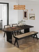 검은색 단단한 목재 반 타원형 식탁 섬이 벽에 통합되어 있는 소형 아파트 반원형 테이블과 의자 프랑스 복고풍 식탁 - 이미지 4