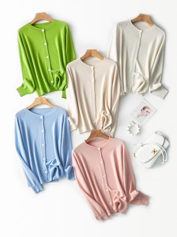 부드럽고 푹신한 일본산 시마세이키 솔기 없는 풀패션 메리노울 라운드넥 니트 카디건