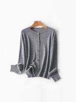 부드럽고 푹신한 일본산 시마세이키 솔기 없는 풀패션 메리노울 라운드넥 니트 카디건 - 이미지 3