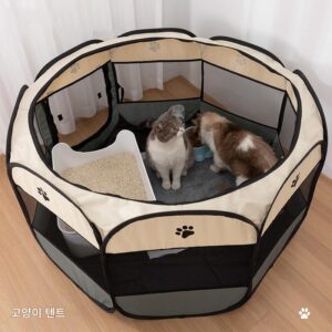 일본 고양이 분만실 팔각형 애완동물 울타리 옥스포드 천 방수 긁힘 방지 접이식 애완동물 텐트 고양이 침대