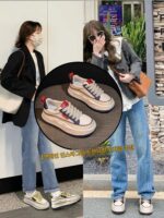 홍콩 여성용 키높이 흰색 신발 2025년 신상품 봄 가을 두꺼운 밑창 정품 가죽 아빠 신발 스포츠 캐주얼 올매치 스니커즈 - 이미지 2