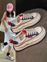 홍콩 여성용 키높이 흰색 신발 2025년 신상품 봄 가을 두꺼운 밑창 정품 가죽 아빠 신발 스포츠 캐주얼 올매치 스니커즈 - 이미지 5