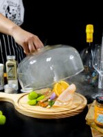 크리에이티브 분자요리 간식 고온 내성 투명 훈제 유리 커버 훈제 식품 커버 손잡이 나무 접시 식기 - 이미지 3