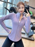 롱스탠드업칼라 핸섬스포츠재킷 넷셀러브리티 속건요가복 긴팔타이트탑 봄가을 러닝재킷 여성용 - 이미지 4