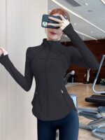 롱스탠드업칼라 핸섬스포츠재킷 넷셀러브리티 속건요가복 긴팔타이트탑 봄가을 러닝재킷 여성용 - 이미지 5