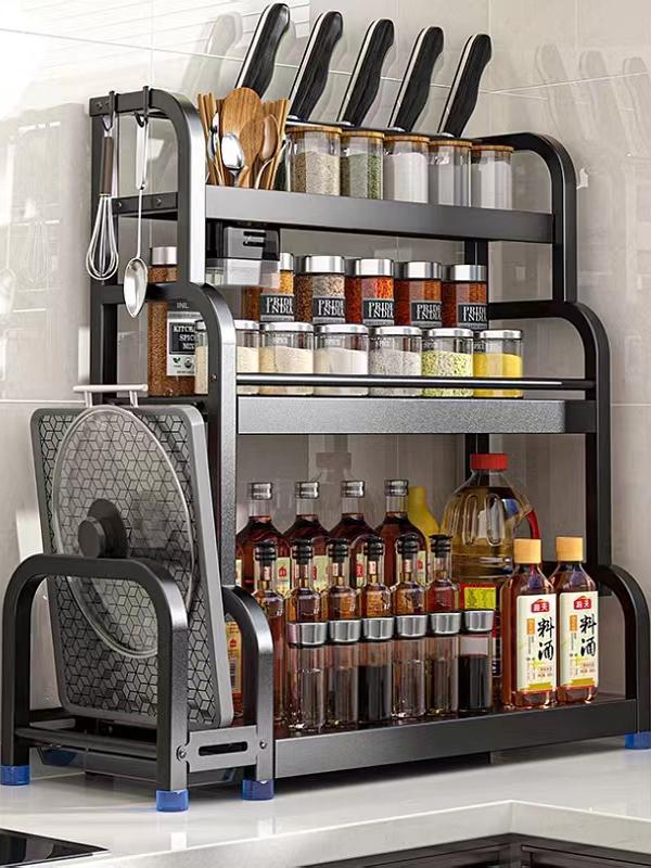 T4kzi 주방 조미료 선반 조리대 젓가락 칼꽂이 다기능 조미료 다층 선반 주방용품 보관 선반